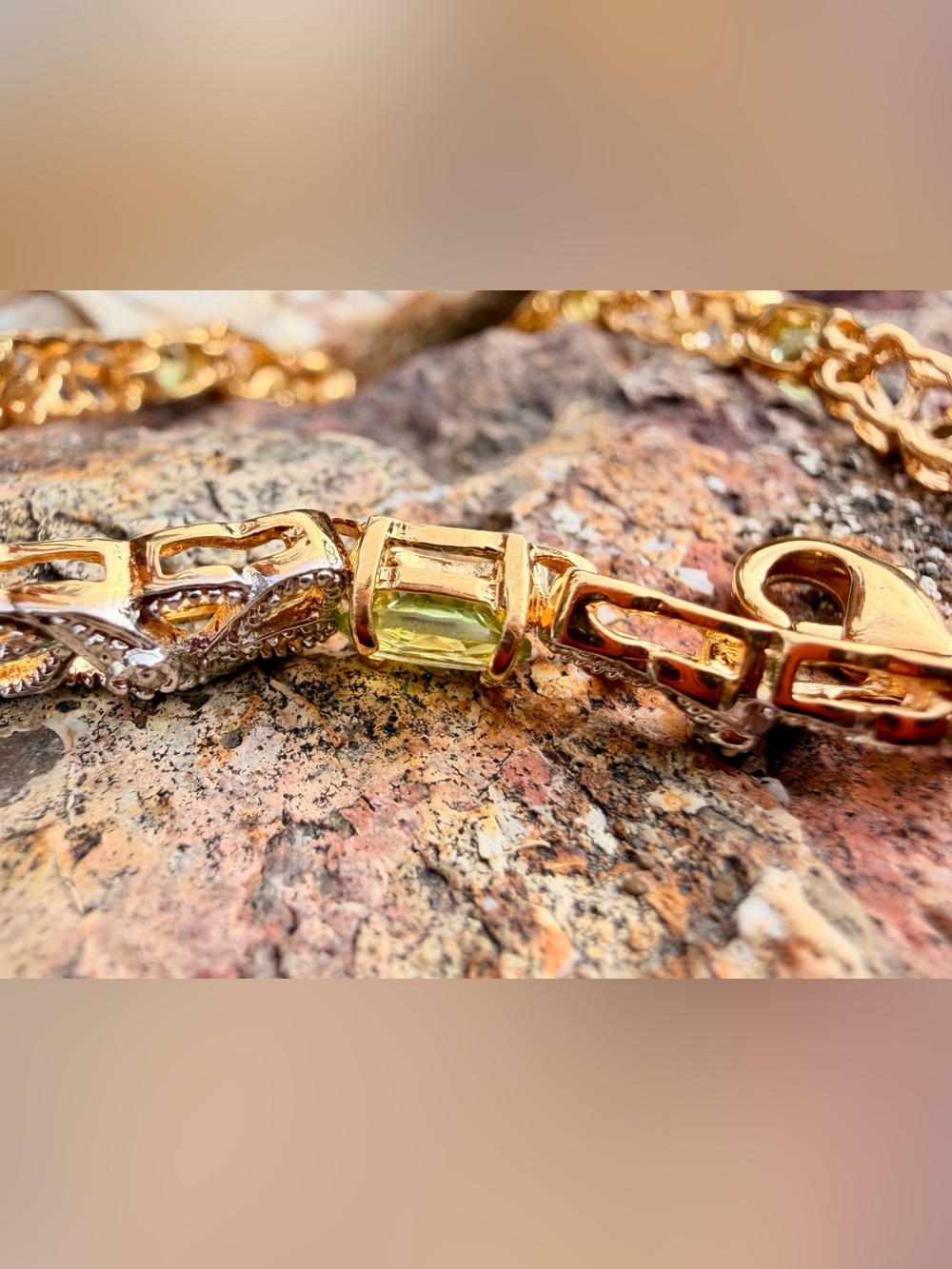 3.55 CTW Peridot & Diamond Gold Plated Bracelet 7.7” - Picture 10 of 13